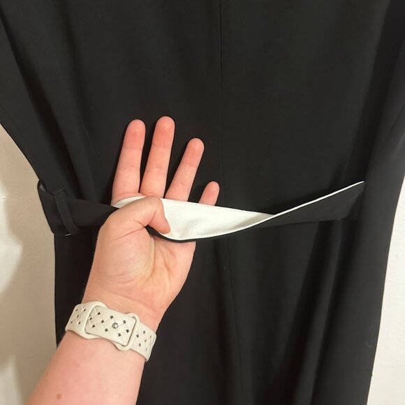 Calvin Klein Sleeveless Wrap Office Dress | Black & White Gold Accent | Size 12 - Picture 13 of 16